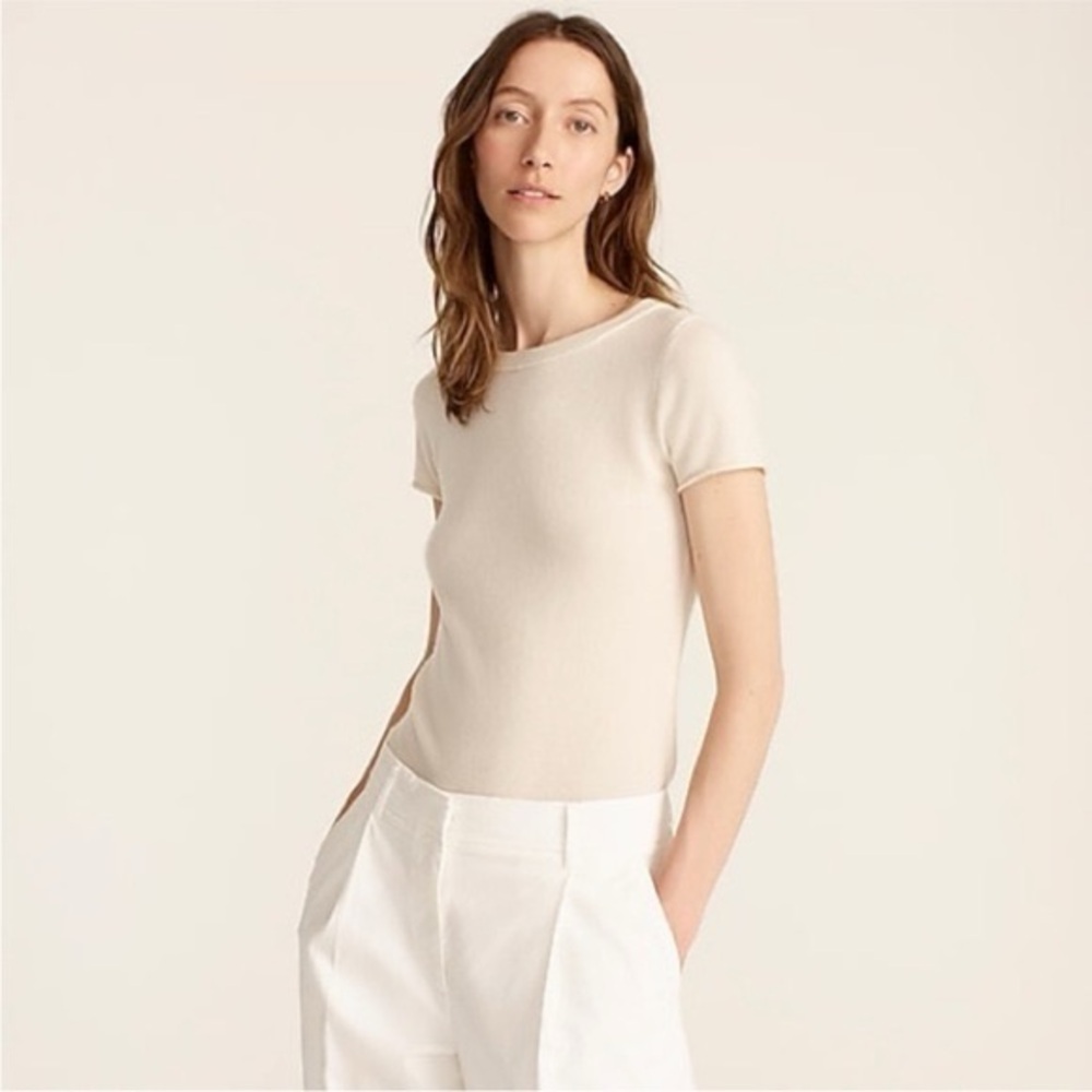 J. Crew 100% Cashmere Short Sleeve Top Sweater Sz XS 
Ivory